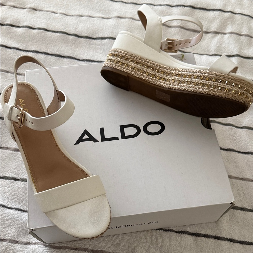 ALDO Cream White Espadrille Platform Ankle-Strap Sandals